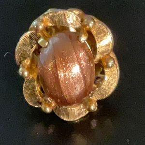 Vintage 80's Fashion Ring Gold Tone Size 6 Bronze Brown Goldstone